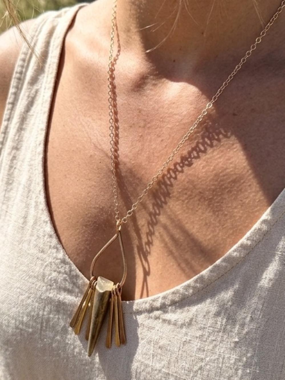 Unique Pendant Necklace with Brown and Brass Accents